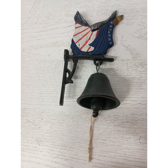 VTG Cast Iron Bell Eagle & American Flag Bracket Wall Mount Hanging Patriotic - Picture 6 of 9